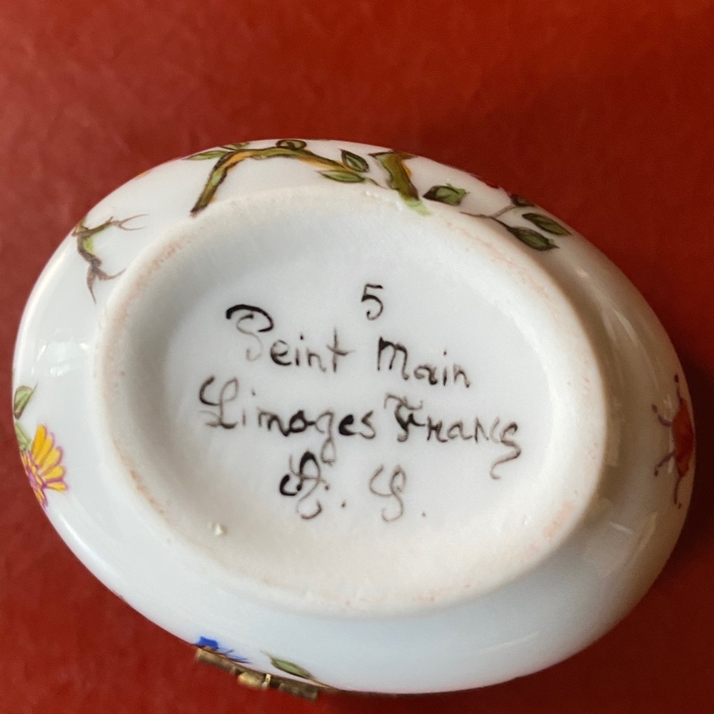 Pate De Limoges Trinket Box France Floral  Porcelain Hinged Lid Miniature - Picture 6 of 7